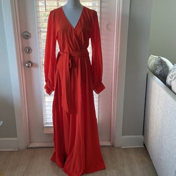 MEGHAN LA long sleeve flowyMaxi Dress in color flame - Picture 9 of 10